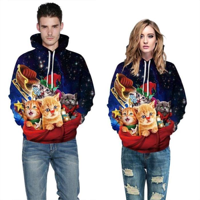 Mens Hoodies 3D Graphic Printed Galaxy Cat Party Pullover