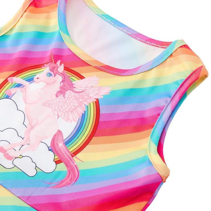 Little Girls Rainbow Unicorn Printed Casual Dresses