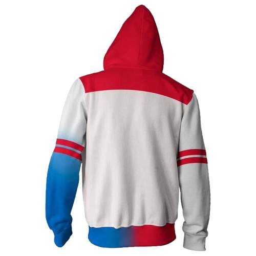Suicide Squad Harley Quinn White Red Pattern Hoodie Girls Zip Up Sweatshirt