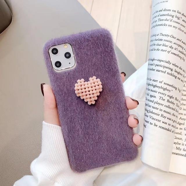 3D Lovely Heart Plush Phone Case