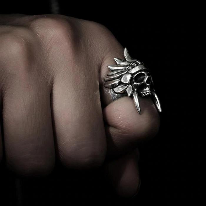 Indian Chief Skull In Stainless Steel Ring