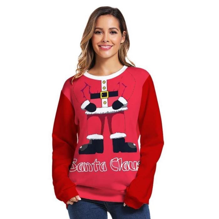 Mens Pullover Sweatshirt 3D Printed Christmas Santa Claus Red Long Sleeve Shirts