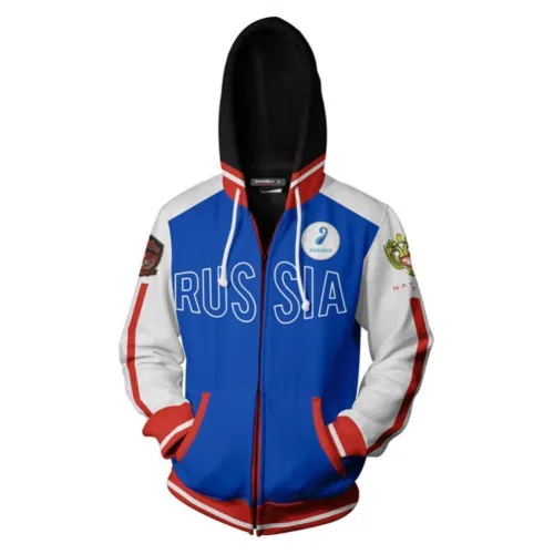 Unisex Yuri Plisetsky Hoodies Yuri!!! On Ice Zip Up 3D Print Jacket Sweatshirt