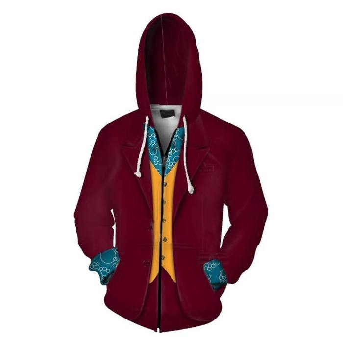 Unisex Arthur Fleck Hoodies Joker Zip Up 3D Print Jacket Sweatshirt