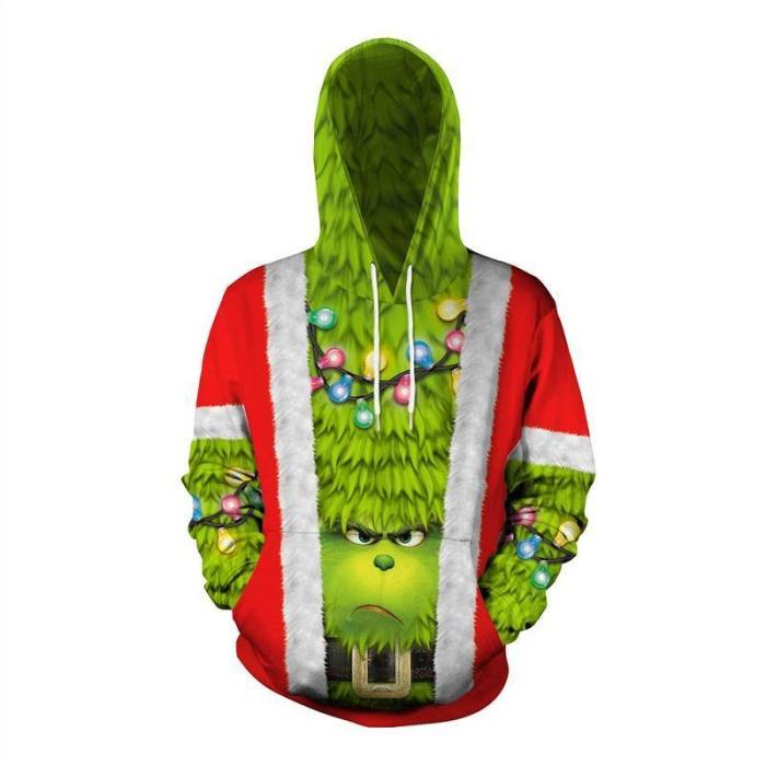 Mens Red Hoodies 3D Graphic Printed The Grinch Movie Pullover