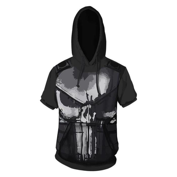 Punisher Costume Superhero Halloween Unisex Cosplay Hooded T-Shirt
