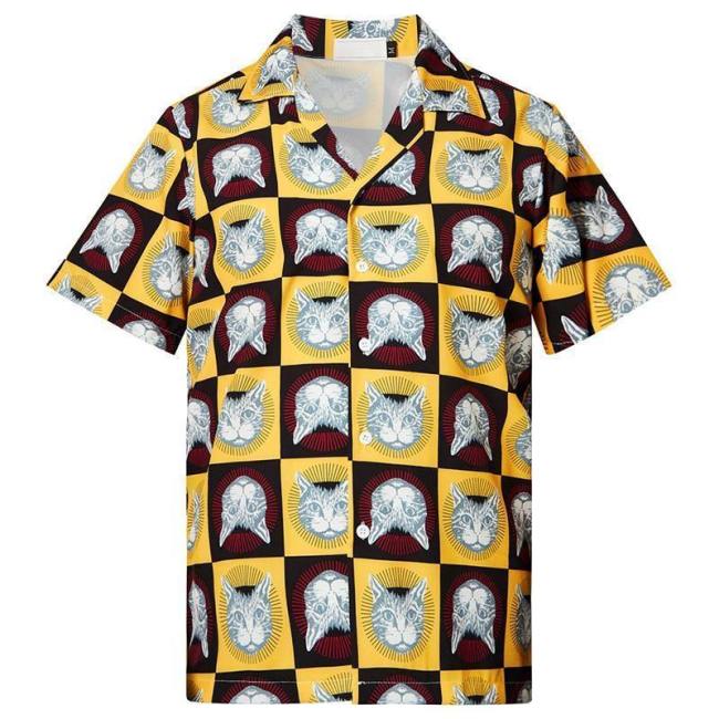 Men'S Hawaiian Shirts Cat Collections Printed