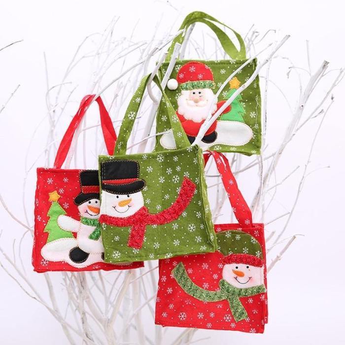 New Year Xmas Gifts Santa Claus Snowman Candy Bags Hangable Pouch Handbag Merry Christmas Storage Package Container Organizer