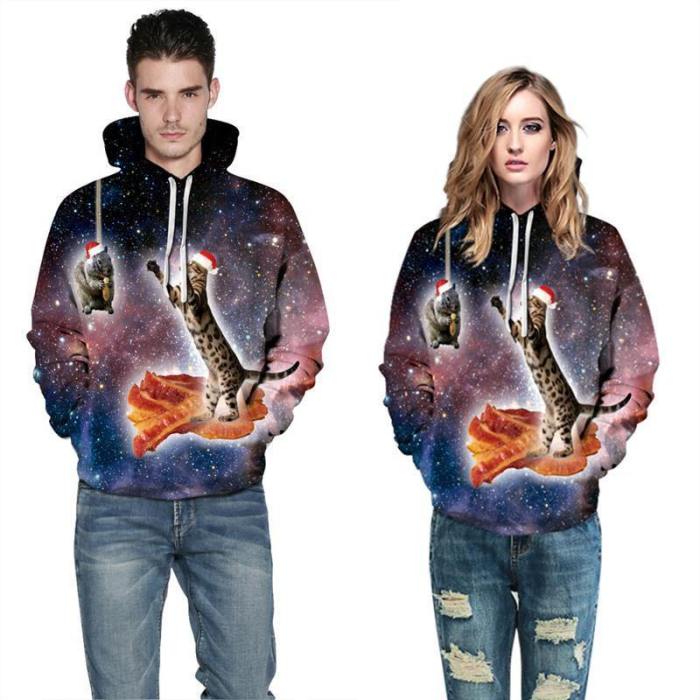 Mens Hoodies 3D Graphic Printed Galaxy Pizza Cat Pullover