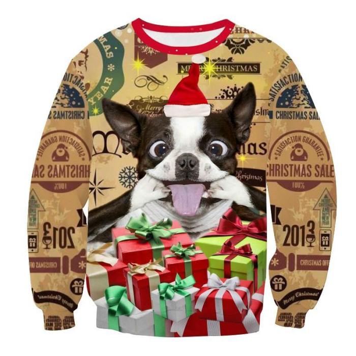 Mens Pullover Sweatshirt 3D Printed Christmas Ugly Dogs Long Sleeve Shirts