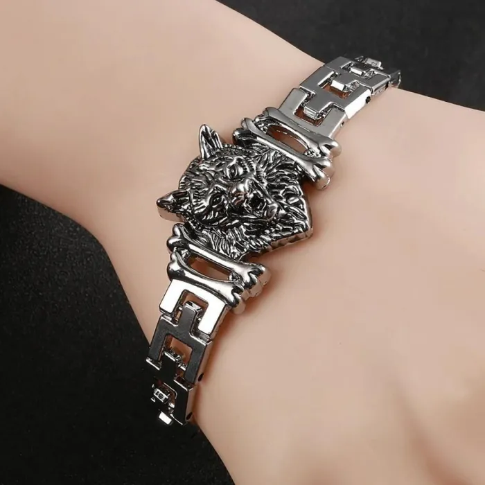Stainless Steel Wolf Head Charm Bracelet Collection