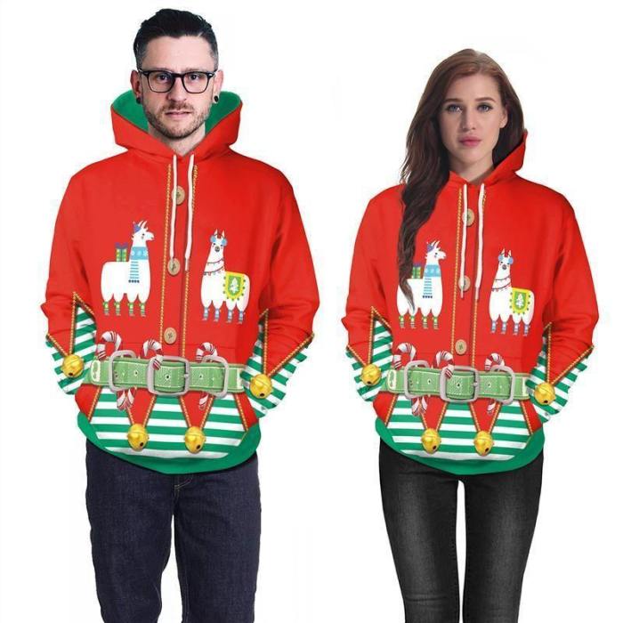 Mens Red Hoodies 3D Graphic Printed Merry Christmas Sheep Pattern Pullover