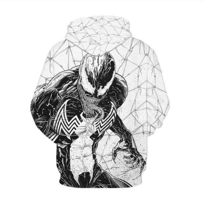 Mens Hoodies 3D Graphic Printed Venom White Pullover Hoodie
