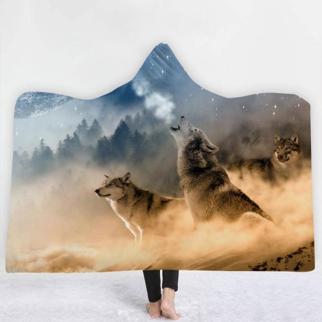 Colorful Wolves Pack 3D Hooded Blanket