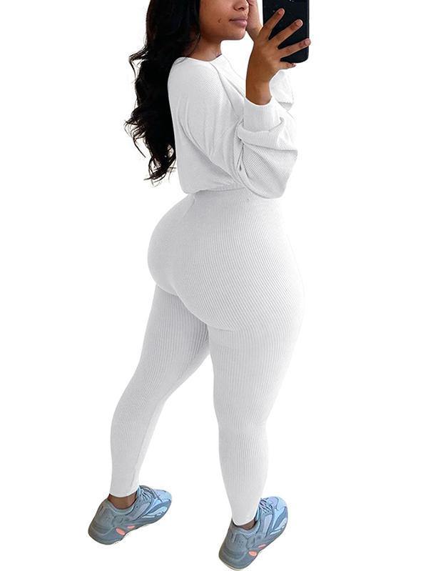 Casual Ribbed Bodycon Women Tracksuits