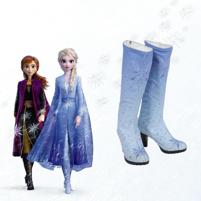 Elsa Cosplay High Heel Boots Princess Anna Outfit Halloween Costume For Women Kids Fancy Elza Blue Shoes