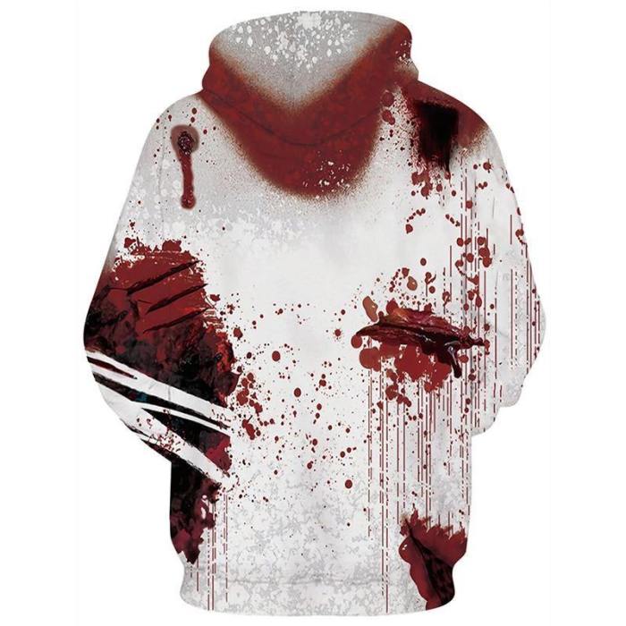 Mens Hoodies 3D Printing Hooded Blood Printed Pattern Sweatshirt Pullover