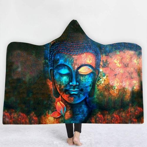 Blue Buddha Paint 3D Hooded Blanket