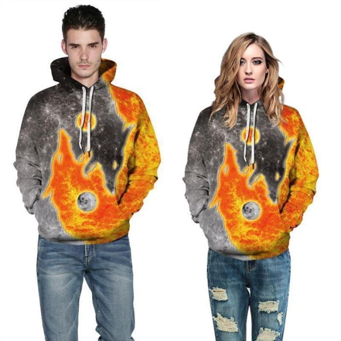 Mens Hoodies 3D Graphic Printed Two Wolves Pullover Hoodie