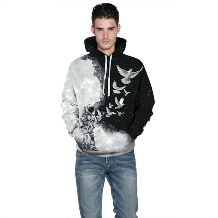 Mens Hoodies 3D Graphic Printed Astronaut Pullover