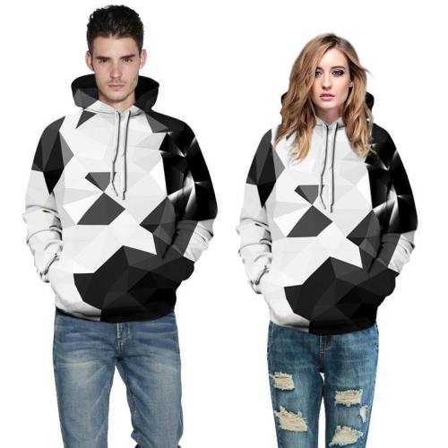 3D Print Hoodie - Black/White Rhombus Pattern Pullover Hoodie Css016