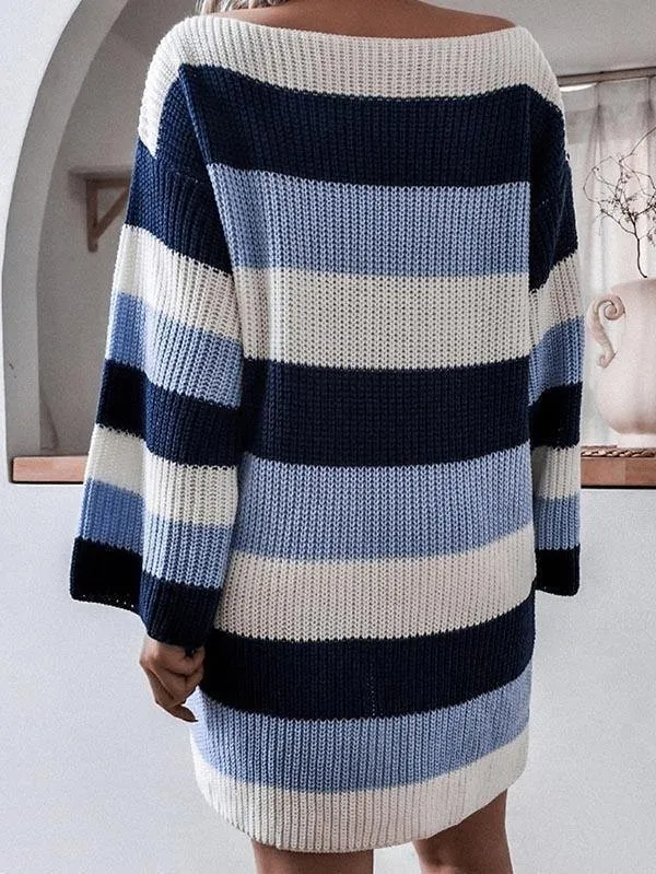 Bell Sleeve Striped Color Block Oversized Sweater Dress