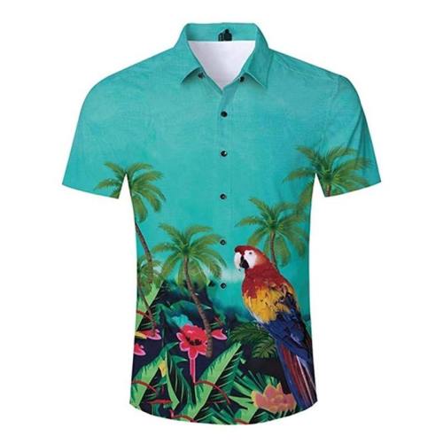 Mens 3D Printing Blouse Parrot In Floral Printed Shirt