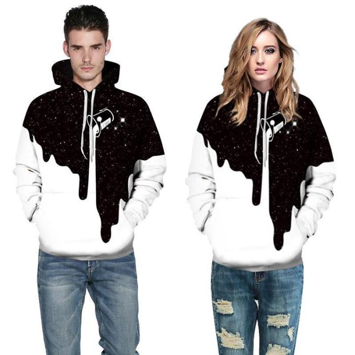 3D Print Hoodie - Black/White Galaxy Pattern Pullover Hoodie Css001