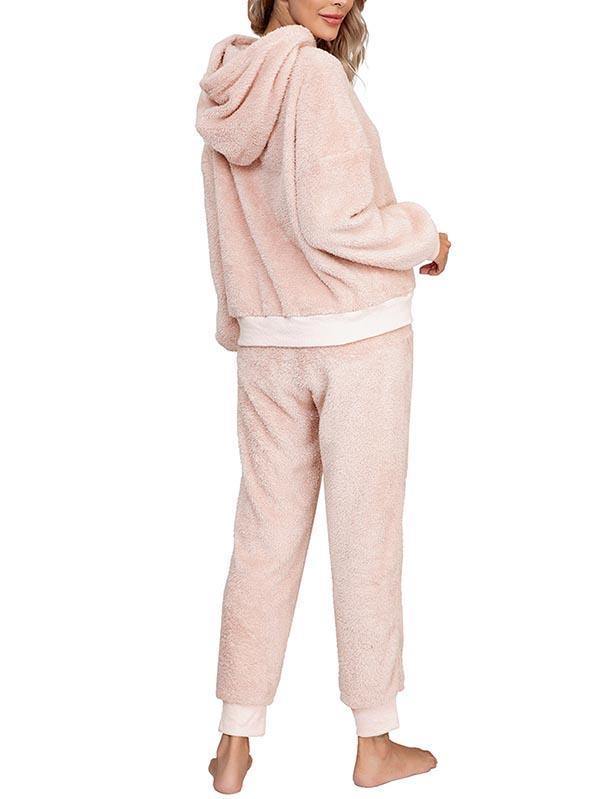 Fluffy Hoodie And Jogger Pants Pajamas Set Sleepwear