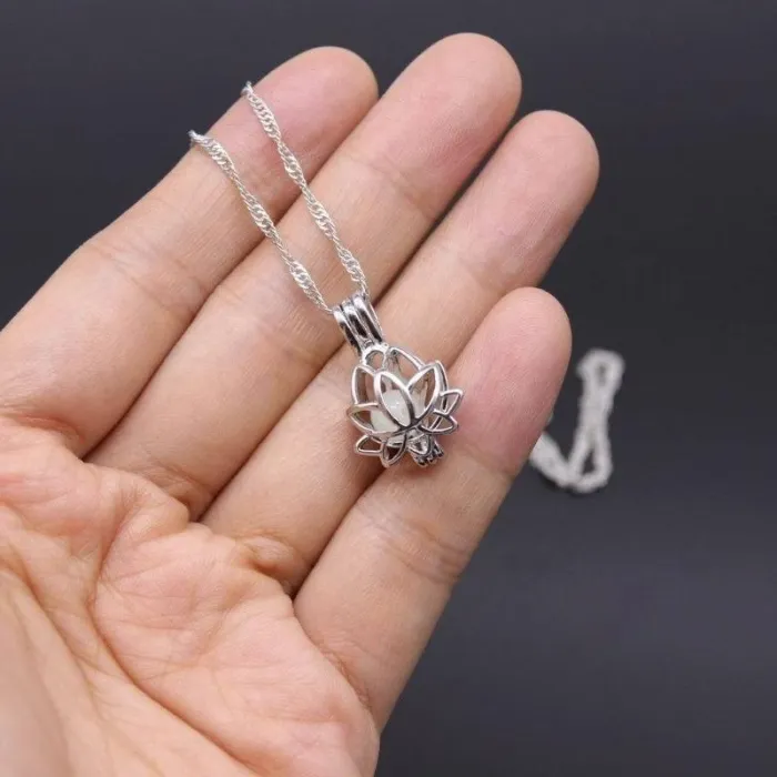 Elegant And Luminous Glow In The Dark Moon Lotus Necklace