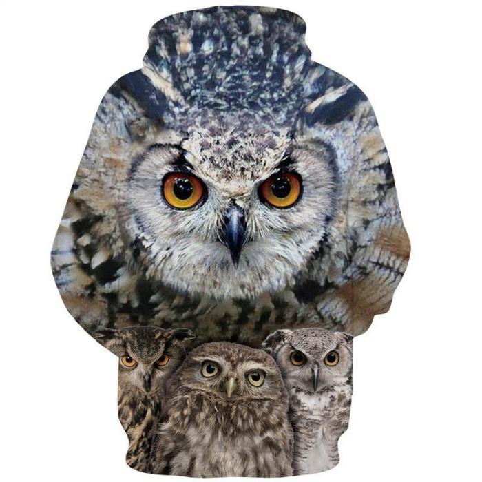 Mens Hoodies 3D Printing Hooded Owl Printed Pattern Sweatshirt