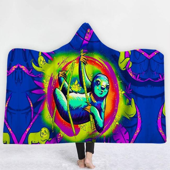 Colorful Psychedelic Sloth Hooded Blanket