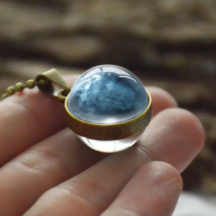 Stunning And Unique Round Glass Planet Pendant Necklace