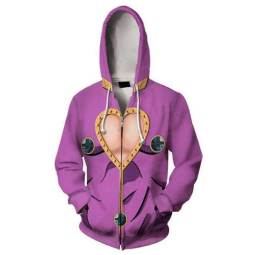 Unisex Giorno Giovanna Hoodies Jojo'S Bizarre Adventure Golden Wind Zip Up 3D Print Jacket Sweatshirt