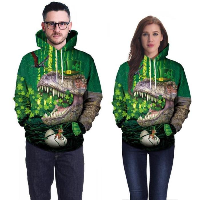 St.Patrick'Sday Tyrannosaurus 3D Irish Pullover Sweatshirt
