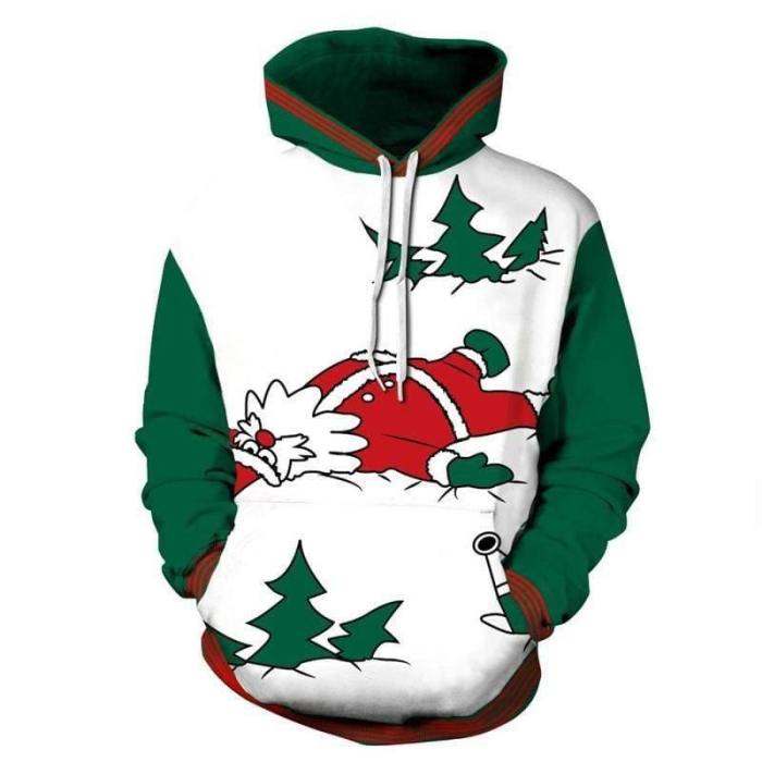 3D Print Hoodie - Christmas Santa Pattern Pullover Hoodie