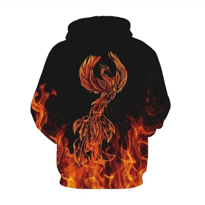 Mens Hoodies 3D Graphic Printed Phoenix In Fire Pullover Hoodie