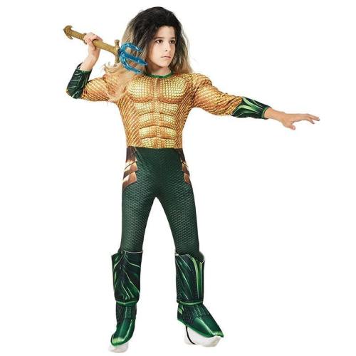 Kids Superhero Aquaman Muscle Jumpsuit Halloween Cosplay Costume For Boy And Girls