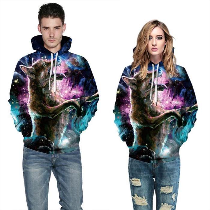 Mens Hoodies 3D Graphic Printed Hungry Wolf Pullover Hoody
