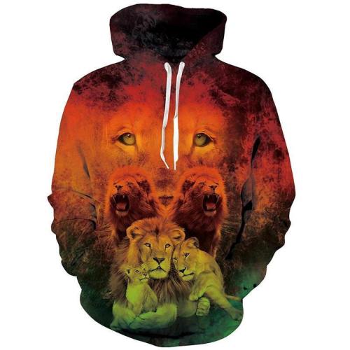 Mens Hoodies 3D Printing Lion Printed Pattern Hooded