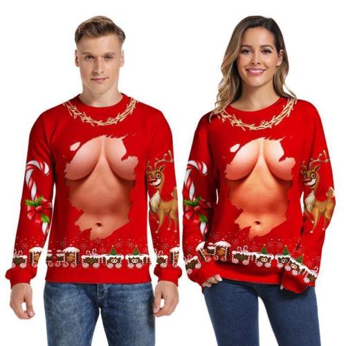 Mens Pullover Sweatshirt 3D Printed Christmas Chest Pattern Long Sleeve Shirts