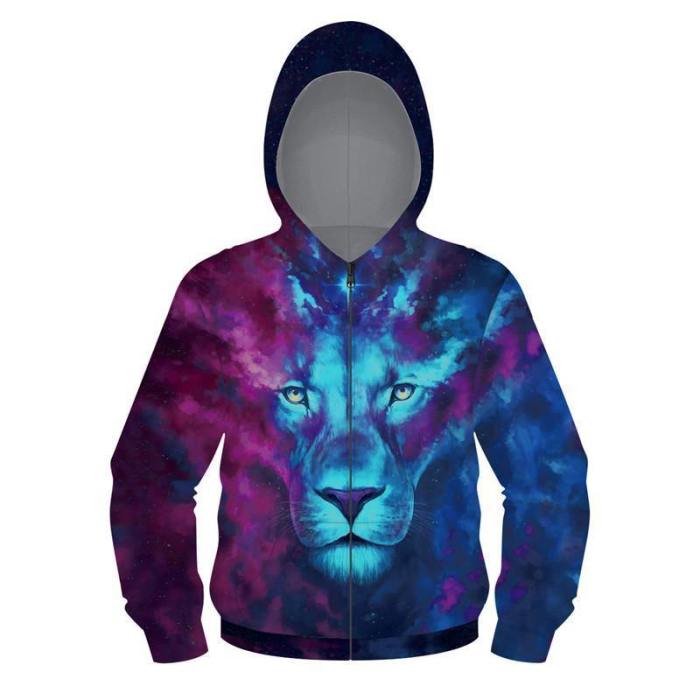 Kids Pullover Sweatshirts 3D Print Animal Full Zip Hoodie Wolf Lion