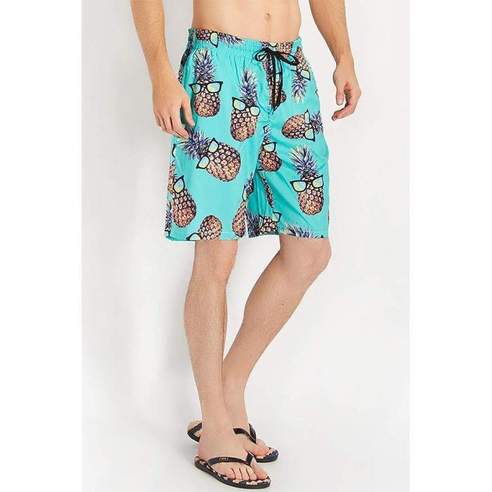 Green Pineapple Glass Tropical Hawaiian Beach Board Shorts