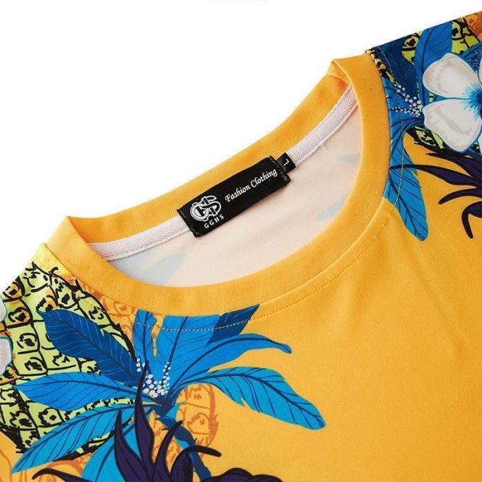 Mens T Shirt Hungry Floral Printing Pattern Yellow Tee