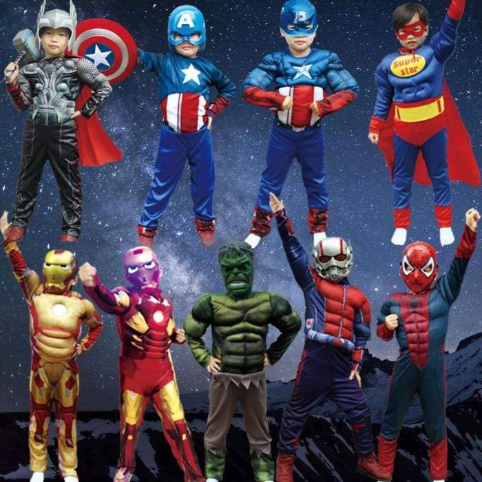 Christmas Boys Muscle Super Hero Captain America Costume SpiderMan Batman Hulk Avengers Costumes Cosplay for Kids Children Boy