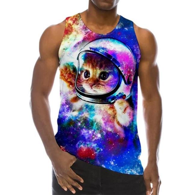 Mens Tank Tops 3D Printing Cute Cat Printed Vest