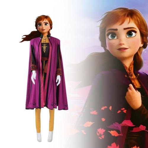 Princess Anna Frozen 2 Cosplay Costume Birthday Party Purple Dress Set