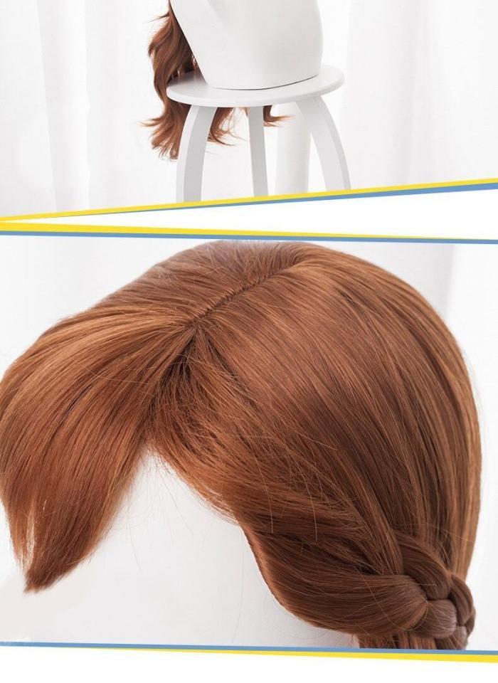 Anime Frozen 2 Princess Anna Brown Hair Wigs Headwear Wig Cosplay