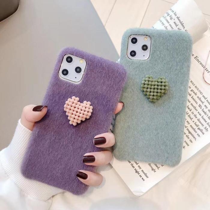 3D Lovely Heart Plush Phone Case