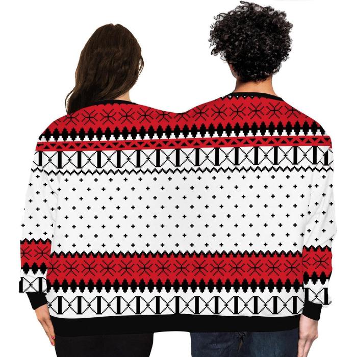 Couple Wear Lovers Men Women Connected Hoodies Christmas Deer Pattern Sweatshirt